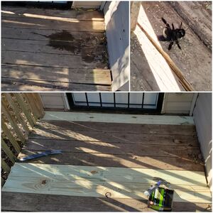 Rotting deck boards before and after replacement