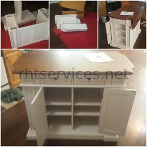 Kitchen island during and after assembly